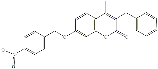 3-benzyl-7-({4-nitrobenzyl}oxy)-4-methyl-2H-chromen-2-one Struktur