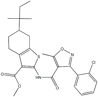 methyl 2-({[3-(2-chlorophenyl)-5-methyl-4-isoxazolyl]carbonyl}amino)-6-tert-pentyl-4,5,6,7-tetrahydro-1-benzothiophene-3-carboxylate Structure