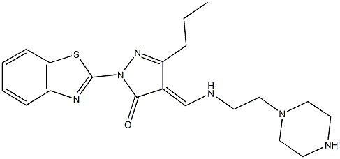 2-(1,3-benzothiazol-2-yl)-4-({[2-(1-piperazinyl)ethyl]amino}methylene)-5-propyl-2,4-dihydro-3H-pyrazol-3-one Struktur