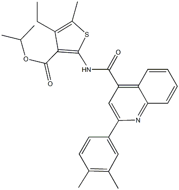 isopropyl 2-({[2-(3,4-dimethylphenyl)-4-quinolinyl]carbonyl}amino)-4-ethyl-5-methyl-3-thiophenecarboxylate Struktur