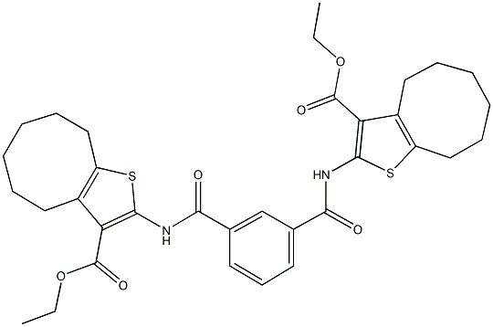 ethyl 2-{[3-({[3-(ethoxycarbonyl)-4,5,6,7,8,9-hexahydrocycloocta[b]thien-2-yl]amino}carbonyl)benzoyl]amino}-4,5,6,7,8,9-hexahydrocycloocta[b]thiophene-3-carboxylate 化学構造式