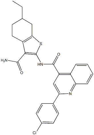 N-[3-(aminocarbonyl)-6-ethyl-4,5,6,7-tetrahydro-1-benzothien-2-yl]-2-(4-chlorophenyl)-4-quinolinecarboxamide Structure