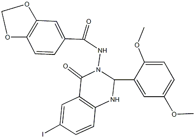 N-(2-(2,5-dimethoxyphenyl)-6-iodo-4-oxo-1,4-dihydro-3(2H)-quinazolinyl)-1,3-benzodioxole-5-carboxamide Structure