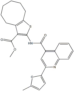 methyl 2-({[2-(5-methyl-2-furyl)-4-quinolinyl]carbonyl}amino)-4,5,6,7,8,9-hexahydrocycloocta[b]thiophene-3-carboxylate Structure