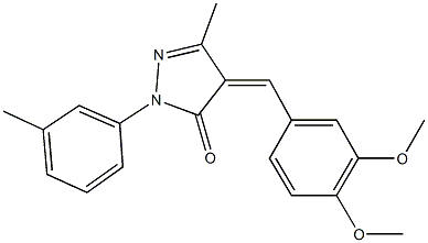 4-(3,4-dimethoxybenzylidene)-5-methyl-2-(3-methylphenyl)-2,4-dihydro-3H-pyrazol-3-one 化学構造式