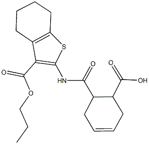 6-({[3-(propoxycarbonyl)-4,5,6,7-tetrahydro-1-benzothien-2-yl]amino}carbonyl)-3-cyclohexene-1-carboxylic acid Structure