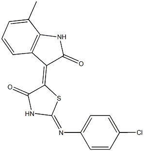 3-{2-[(4-chlorophenyl)imino]-4-oxo-1,3-thiazolidin-5-ylidene}-7-methyl-1,3-dihydro-2H-indol-2-one,353771-53-6,结构式