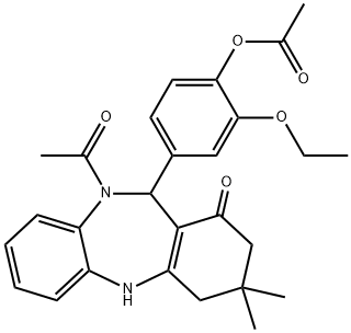 4-(10-acetyl-3,3-dimethyl-1-oxo-2,3,4,5,10,11-hexahydro-1H-dibenzo[b,e][1,4]diazepin-11-yl)-2-ethoxyphenyl acetate 结构式