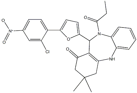 11-(5-{2-chloro-4-nitrophenyl}-2-furyl)-3,3-dimethyl-10-propionyl-2,3,4,5,10,11-hexahydro-1H-dibenzo[b,e][1,4]diazepin-1-one Structure