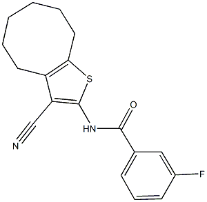 N-(3-cyano-4,5,6,7,8,9-hexahydrocycloocta[b]thiophen-2-yl)-3-fluorobenzamide Struktur