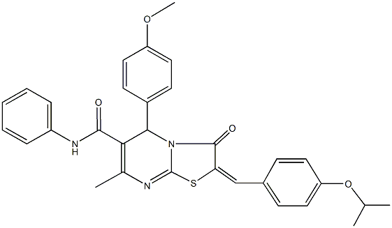 2-(4-isopropoxybenzylidene)-5-(4-methoxyphenyl)-7-methyl-3-oxo-N-phenyl-2,3-dihydro-5H-[1,3]thiazolo[3,2-a]pyrimidine-6-carboxamide,353774-24-0,结构式