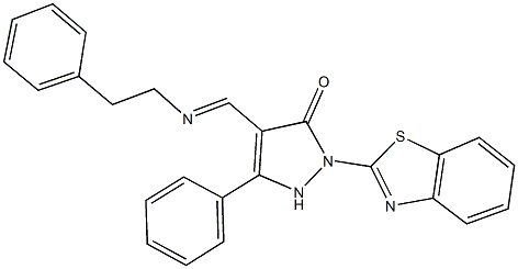 2-(1,3-benzothiazol-2-yl)-5-phenyl-4-{[(2-phenylethyl)imino]methyl}-1,2-dihydro-3H-pyrazol-3-one Struktur