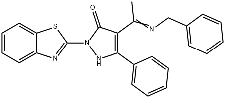 2-(1,3-benzothiazol-2-yl)-4-(N-benzylethanimidoyl)-5-phenyl-1,2-dihydro-3H-pyrazol-3-one Structure