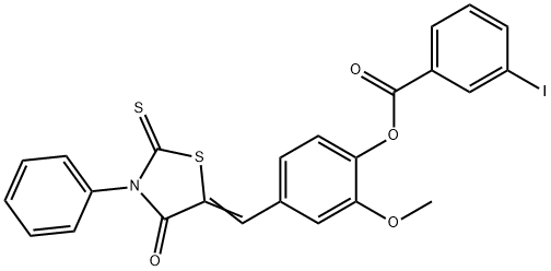 2-methoxy-4-[(4-oxo-3-phenyl-2-thioxo-1,3-thiazolidin-5-ylidene)methyl]phenyl 3-iodobenzoate Struktur