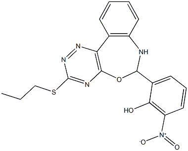 2-nitro-6-[3-(propylsulfanyl)-6,7-dihydro[1,2,4]triazino[5,6-d][3,1]benzoxazepin-6-yl]phenol Structure