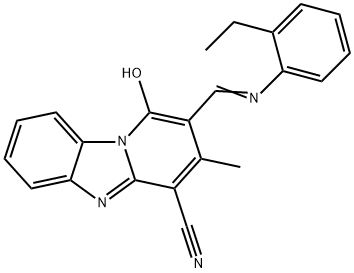 2-{[(2-ethylphenyl)imino]methyl}-1-hydroxy-3-methylpyrido[1,2-a]benzimidazole-4-carbonitrile 结构式