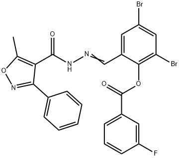 2,4-dibromo-6-{2-[(5-methyl-3-phenyl-4-isoxazolyl)carbonyl]carbohydrazonoyl}phenyl 3-fluorobenzoate 结构式