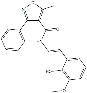 N'-(2-hydroxy-3-methoxybenzylidene)-5-methyl-3-phenyl-4-isoxazolecarbohydrazide 化学構造式