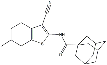 N-(3-cyano-6-methyl-4,5,6,7-tetrahydro-1-benzothien-2-yl)-1-adamantanecarboxamide 化学構造式