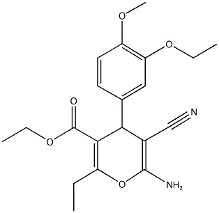 ethyl 6-amino-5-cyano-4-(3-ethoxy-4-methoxyphenyl)-2-ethyl-4H-pyran-3-carboxylate,353777-45-4,结构式