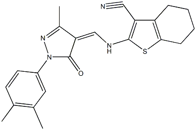 353779-98-3 2-({[1-(3,4-dimethylphenyl)-3-methyl-5-oxo-1,5-dihydro-4H-pyrazol-4-ylidene]methyl}amino)-4,5,6,7-tetrahydro-1-benzothiophene-3-carbonitrile