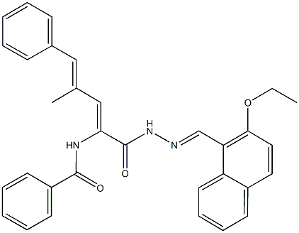 N-[1-({2-[(2-ethoxy-1-naphthyl)methylene]hydrazino}carbonyl)-3-methyl-4-phenyl-1,3-butadienyl]benzamide Structure