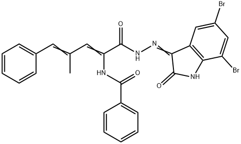 N-(1-{[2-(5,7-dibromo-2-oxo-1,2-dihydro-3H-indol-3-ylidene)hydrazino]carbonyl}-3-methyl-4-phenyl-1,3-butadienyl)benzamide 化学構造式