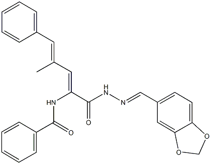 N-(1-{[2-(1,3-benzodioxol-5-ylmethylene)hydrazino]carbonyl}-3-methyl-4-phenyl-1,3-butadienyl)benzamide Struktur