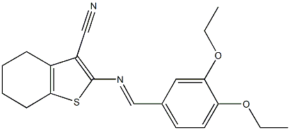 2-[(3,4-diethoxybenzylidene)amino]-4,5,6,7-tetrahydro-1-benzothiophene-3-carbonitrile 化学構造式