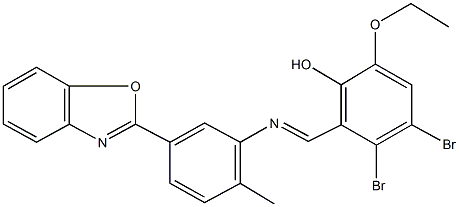 2-({[5-(1,3-benzoxazol-2-yl)-2-methylphenyl]imino}methyl)-3,4-dibromo-6-ethoxyphenol Struktur