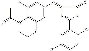 4-[(2-(2,5-dichlorophenyl)-5-oxo-1,3-oxazol-4(5H)-ylidene)methyl]-2-ethoxy-6-iodophenyl acetate Struktur