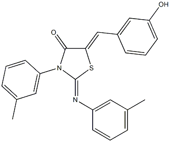 5-(3-hydroxybenzylidene)-3-(3-methylphenyl)-2-[(3-methylphenyl)imino]-1,3-thiazolidin-4-one 化学構造式