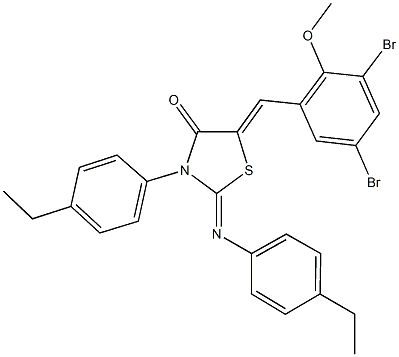 5-(3,5-dibromo-2-methoxybenzylidene)-3-(4-ethylphenyl)-2-[(4-ethylphenyl)imino]-1,3-thiazolidin-4-one Structure