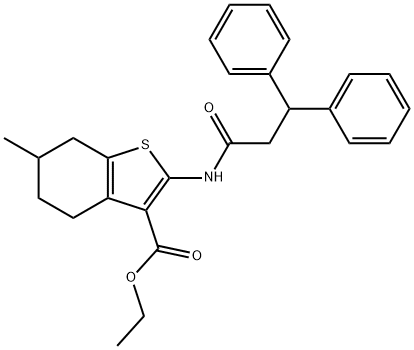 ethyl 2-[(3,3-diphenylpropanoyl)amino]-6-methyl-4,5,6,7-tetrahydro-1-benzothiophene-3-carboxylate 化学構造式