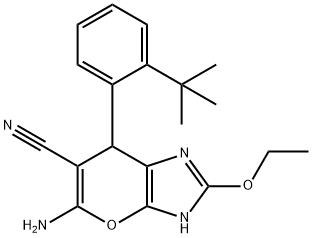 5-amino-7-(2-tert-butylphenyl)-2-ethoxy-3,7-dihydropyrano[2,3-d]imidazole-6-carbonitrile Structure