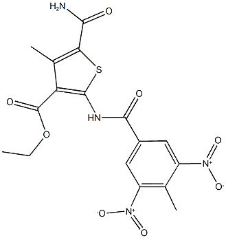 ethyl 5-(aminocarbonyl)-2-({3,5-bisnitro-4-methylbenzoyl}amino)-4-methyl-3-thiophenecarboxylate Structure