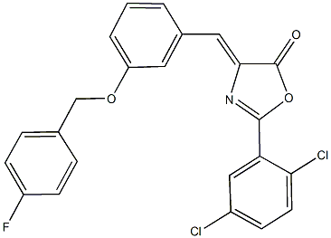 2-(2,5-dichlorophenyl)-4-{3-[(4-fluorobenzyl)oxy]benzylidene}-1,3-oxazol-5(4H)-one Struktur