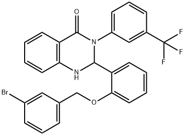 2-{2-[(3-bromobenzyl)oxy]phenyl}-3-[3-(trifluoromethyl)phenyl]-2,3-dihydro-4(1H)-quinazolinone 化学構造式