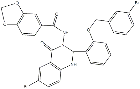 N-(6-bromo-2-{2-[(3-bromobenzyl)oxy]phenyl}-4-oxo-1,4-dihydro-3(2H)-quinazolinyl)-1,3-benzodioxole-5-carboxamide Structure