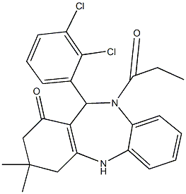 11-(2,3-dichlorophenyl)-3,3-dimethyl-10-propionyl-2,3,4,5,10,11-hexahydro-1H-dibenzo[b,e][1,4]diazepin-1-one 化学構造式