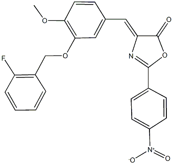 4-{3-[(2-fluorobenzyl)oxy]-4-methoxybenzylidene}-2-{4-nitrophenyl}-1,3-oxazol-5(4H)-one Structure