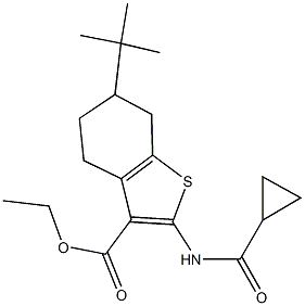 ethyl 6-tert-butyl-2-[(cyclopropylcarbonyl)amino]-4,5,6,7-tetrahydro-1-benzothiophene-3-carboxylate Struktur