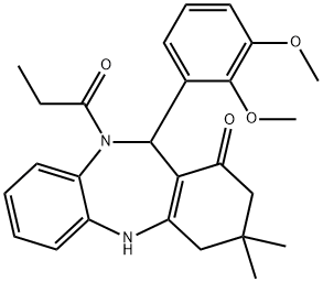 11-(2,3-dimethoxyphenyl)-3,3-dimethyl-10-propionyl-2,3,4,5,10,11-hexahydro-1H-dibenzo[b,e][1,4]diazepin-1-one Struktur