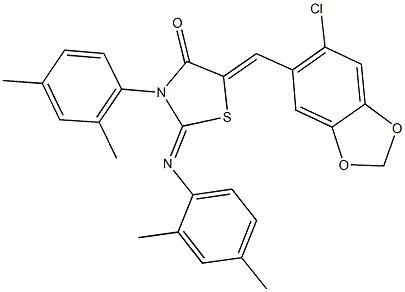 5-[(6-chloro-1,3-benzodioxol-5-yl)methylene]-3-(2,4-dimethylphenyl)-2-[(2,4-dimethylphenyl)imino]-1,3-thiazolidin-4-one,353788-68-8,结构式