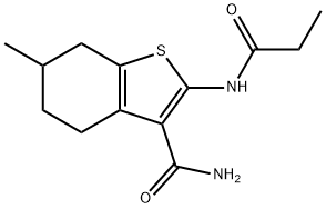 6-methyl-2-(propionylamino)-4,5,6,7-tetrahydro-1-benzothiophene-3-carboxamide Struktur