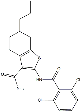 2-[(2,6-dichlorobenzoyl)amino]-6-propyl-4,5,6,7-tetrahydro-1-benzothiophene-3-carboxamide Struktur