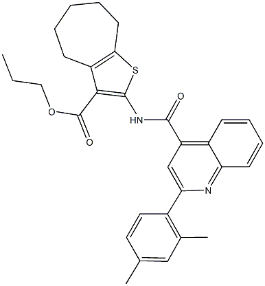 propyl 2-({[2-(2,4-dimethylphenyl)-4-quinolinyl]carbonyl}amino)-5,6,7,8-tetrahydro-4H-cyclohepta[b]thiophene-3-carboxylate Structure