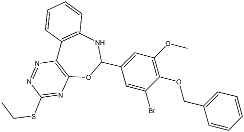 6-[4-(benzyloxy)-3-bromo-5-methoxyphenyl]-3-(ethylsulfanyl)-6,7-dihydro[1,2,4]triazino[5,6-d][3,1]benzoxazepine 化学構造式