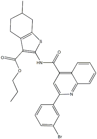 propyl 2-({[2-(3-bromophenyl)-4-quinolinyl]carbonyl}amino)-6-methyl-4,5,6,7-tetrahydro-1-benzothiophene-3-carboxylate Structure