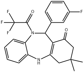 11-(3-fluorophenyl)-3,3-dimethyl-10-(trifluoroacetyl)-2,3,4,5,10,11-hexahydro-1H-dibenzo[b,e][1,4]diazepin-1-one Structure